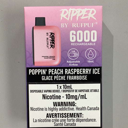 Ripper 6000 Poppin Peach Raspberry Ice 10mg