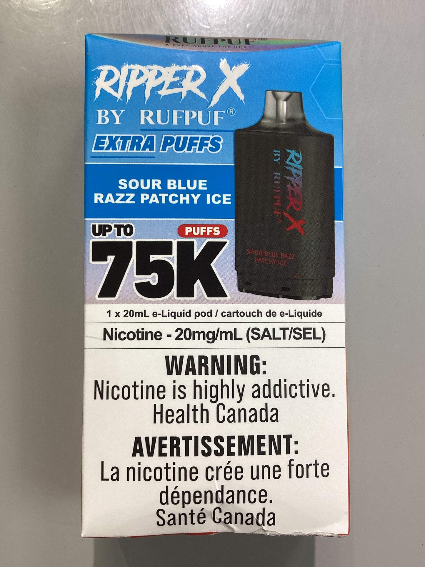 Ripper X 75K Sour Blue Razz Patchy Ice Pod