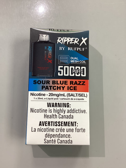 Ripper X 50K Sour Blue Razz Patchy Ice Pod