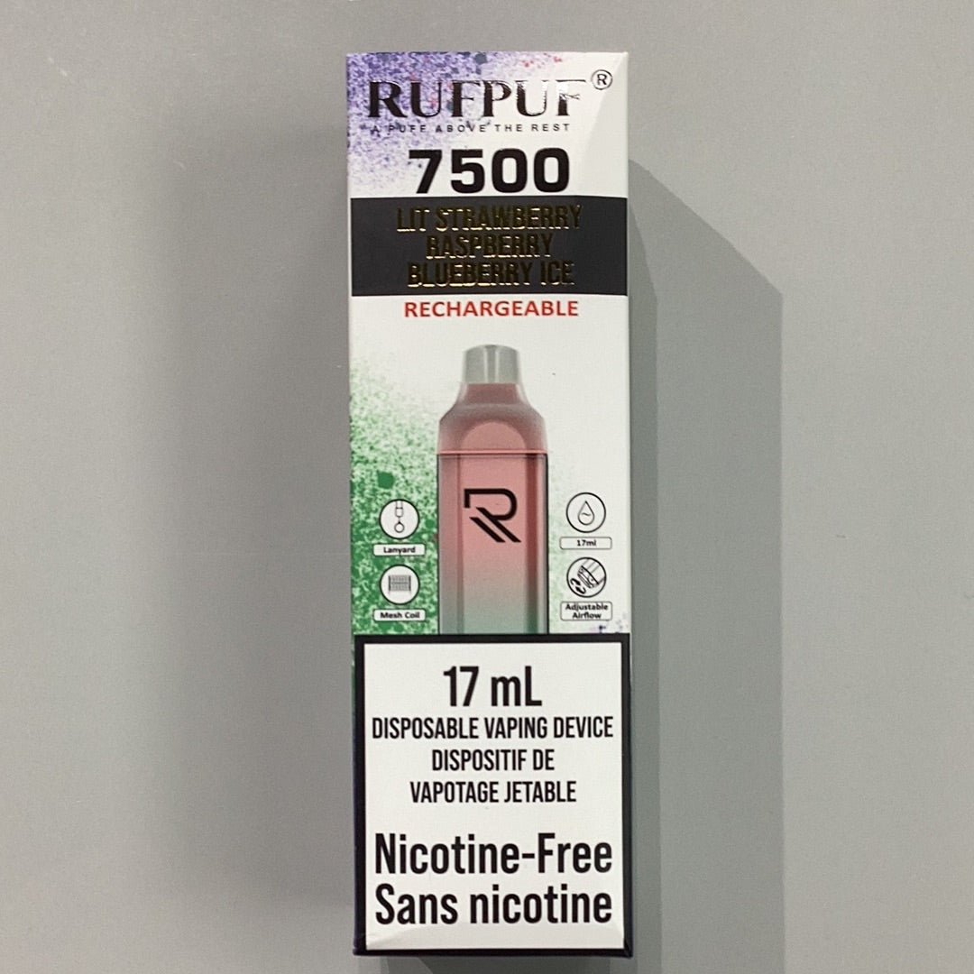 Rufpuf 7500 Lit Strawberry Raspberry Blueberry Ice - Zero Nic